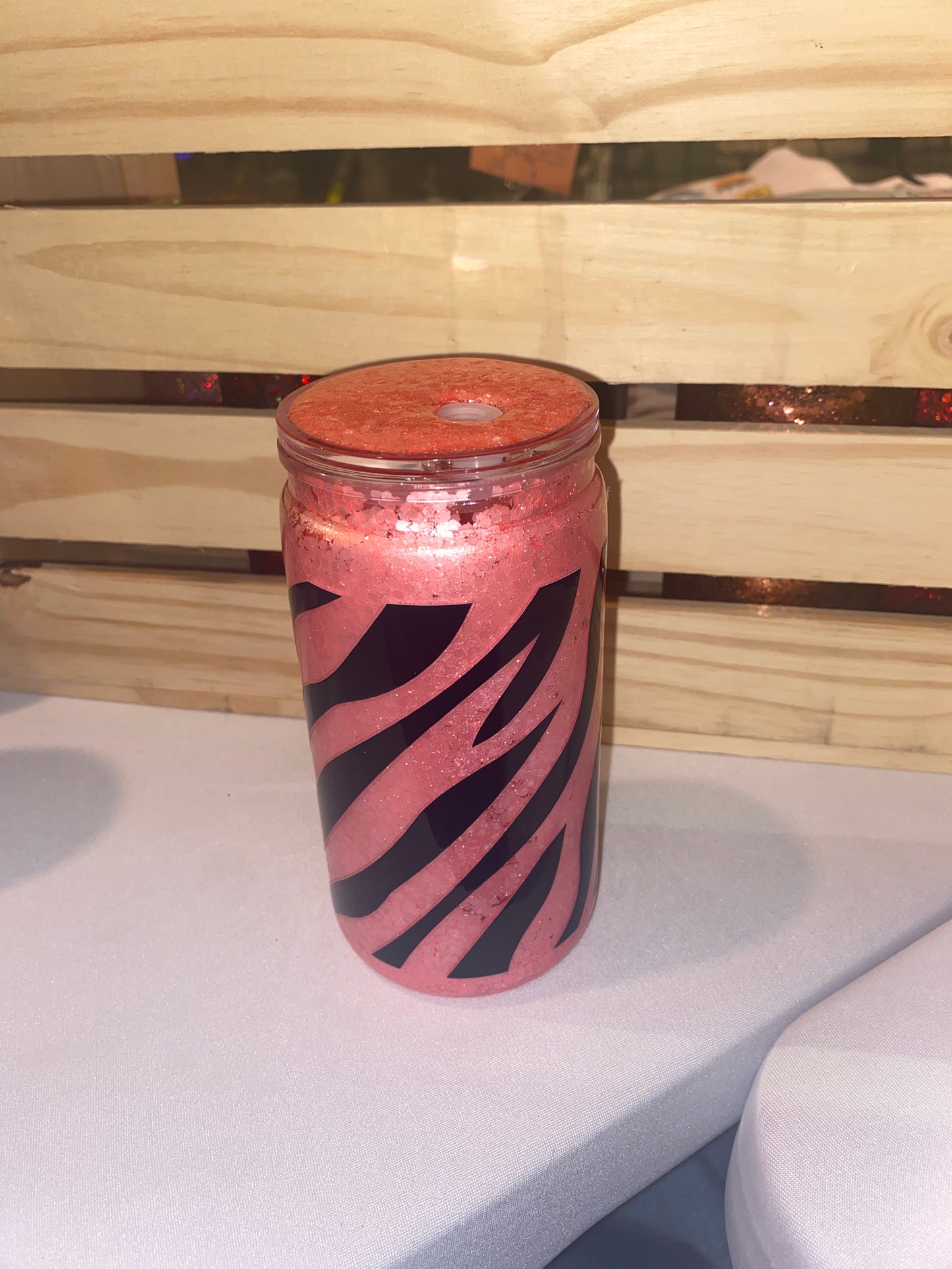 Zebra Pink Acrylic Snow Globe Cup